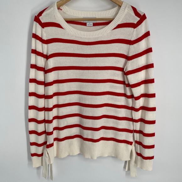 Liz Claiborne Sweater Womens Small Red & Cream Stripe Nautical Preppy Collegiate - Picture 1 of 7